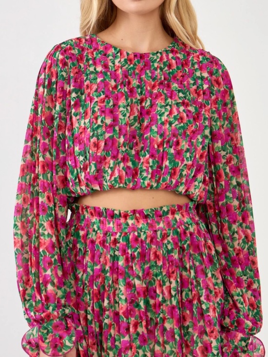 Endless Rose Dresses & Skirts - Floral Pink Pleated Bubble Top